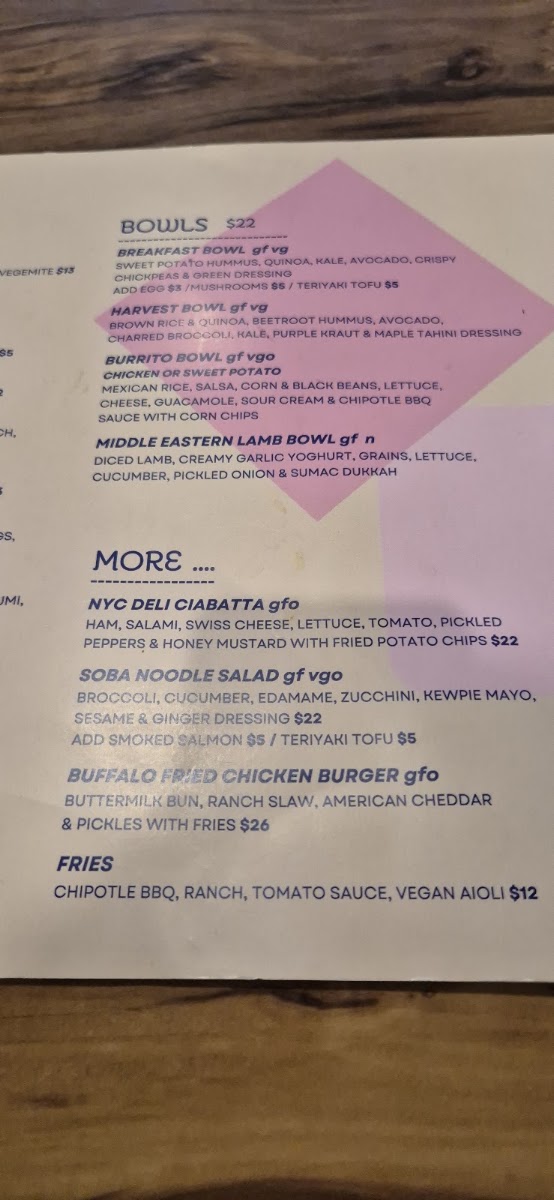 Blank Space Newtown menu board