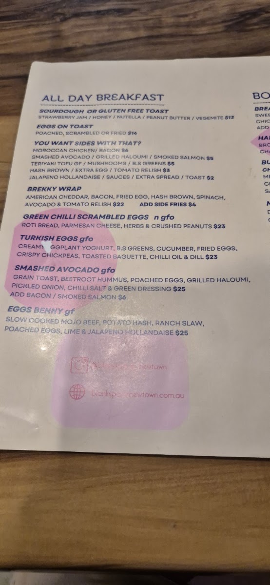Blank Space Newtown menu board