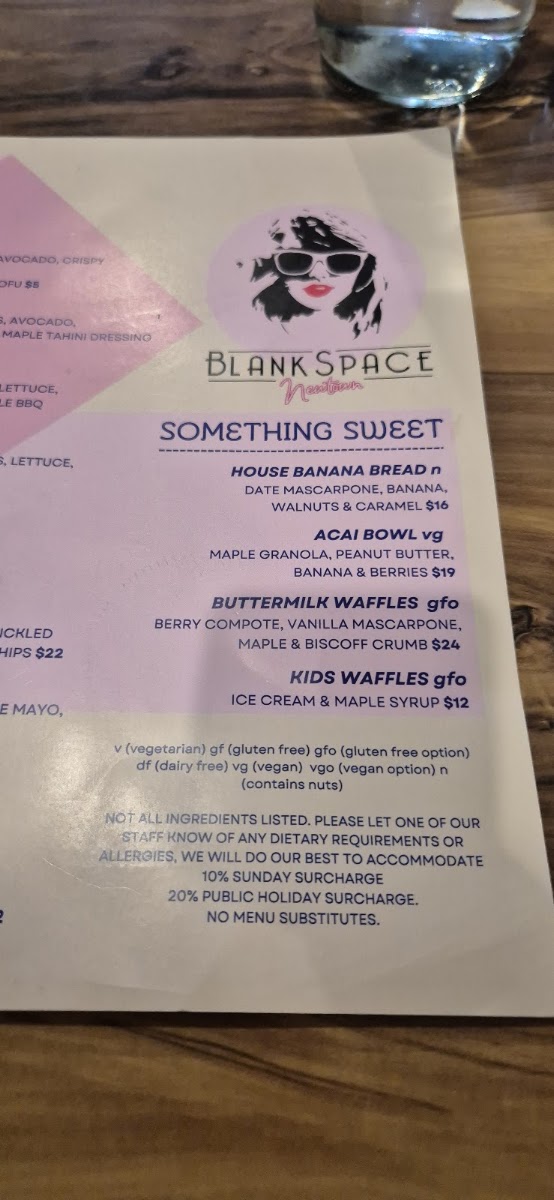 Blank Space Newtown menu board