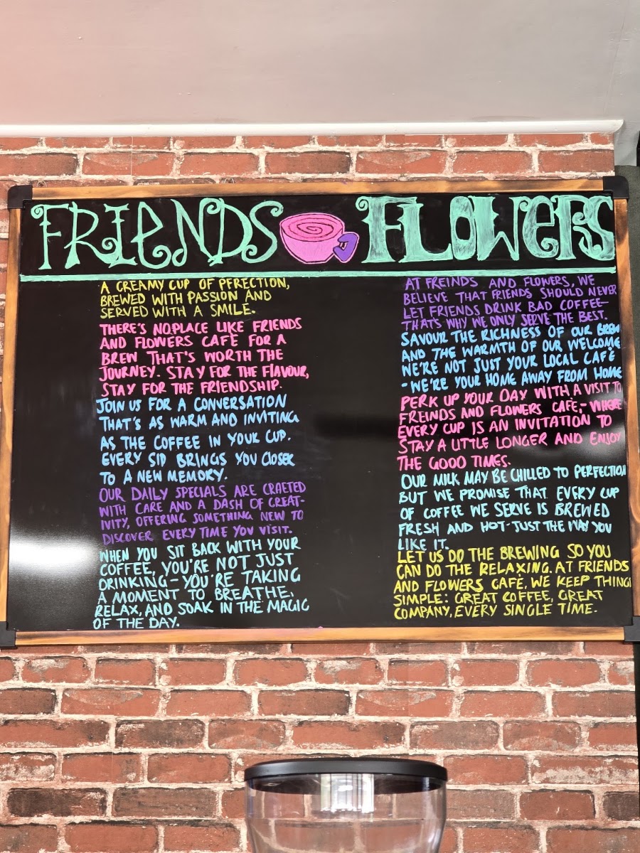 Friends & Flowers Cafe menu board