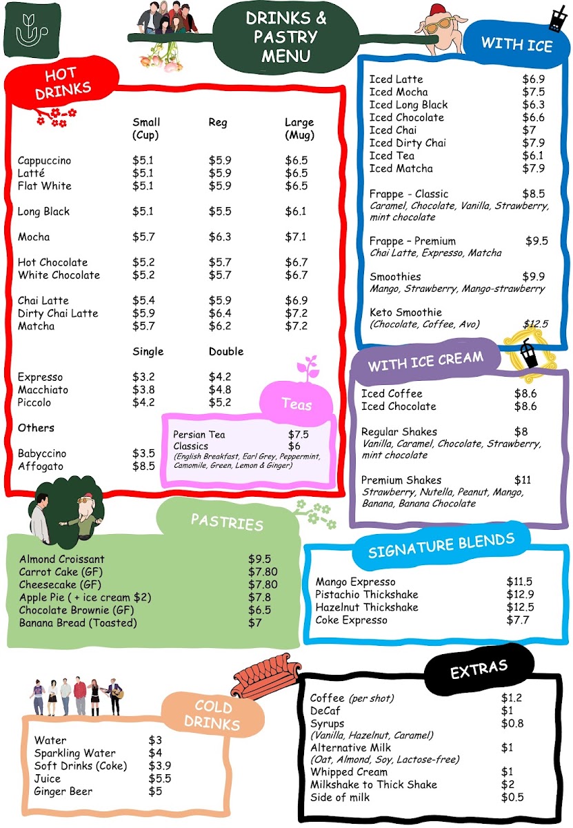 Friends & Flowers Cafe menu board