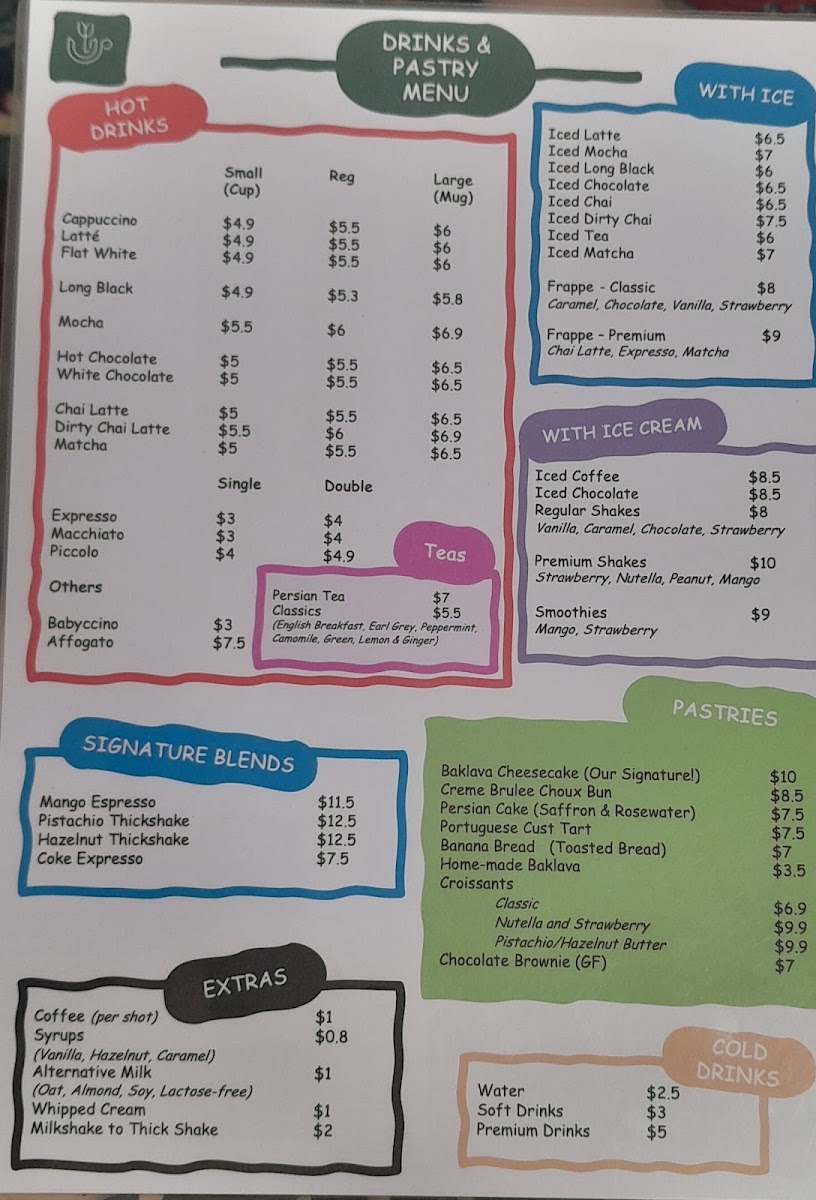 Friends & Flowers Cafe menu board