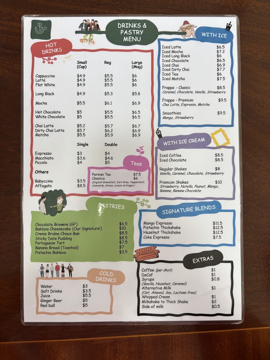 Friends & Flowers Cafe menu board
