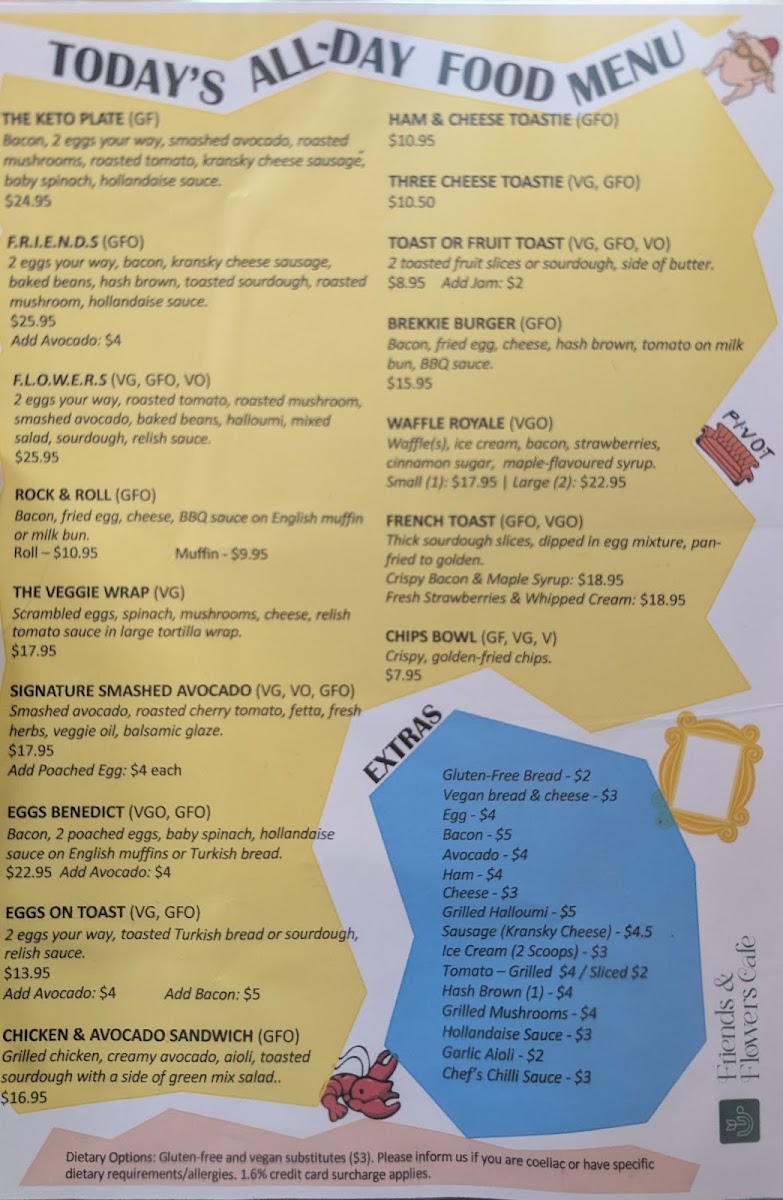 Friends & Flowers Cafe menu board