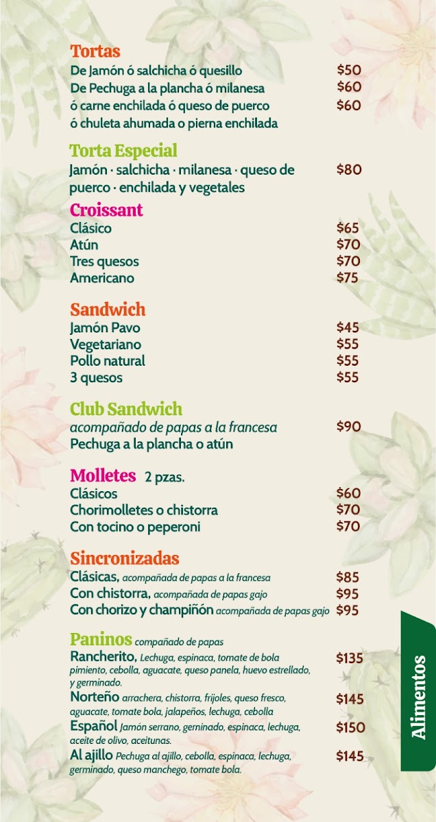 Entre Aromas & café menu board