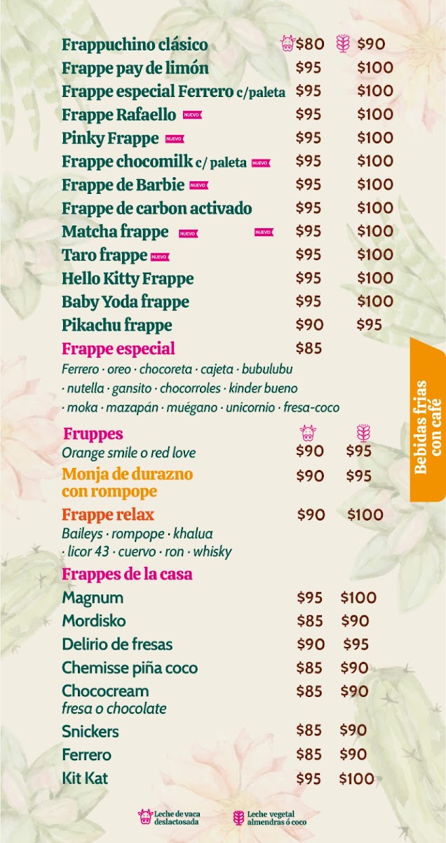 Entre Aromas & café menu board