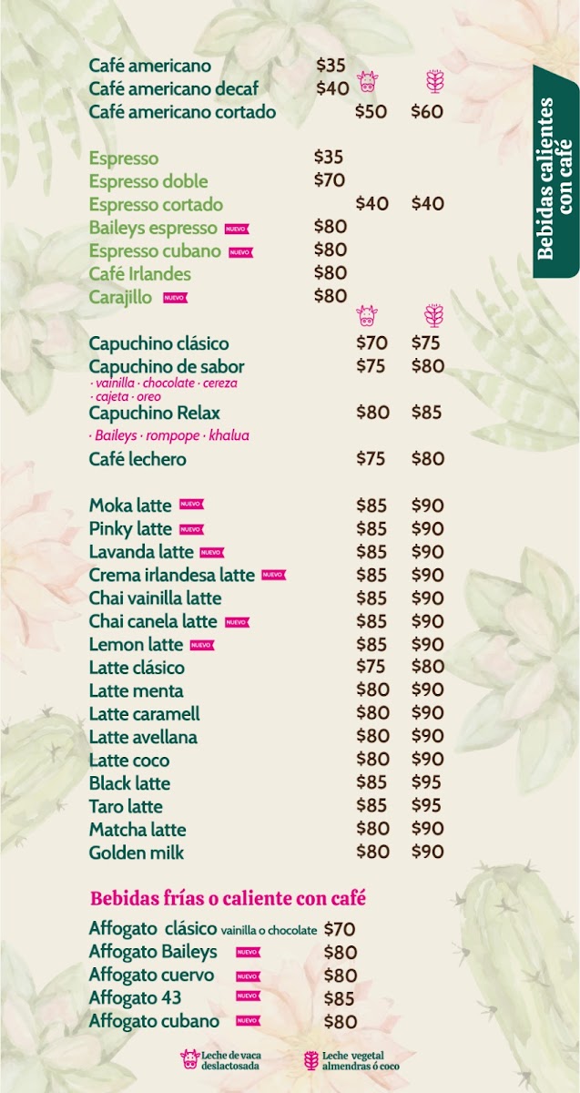 Entre Aromas & café menu board
