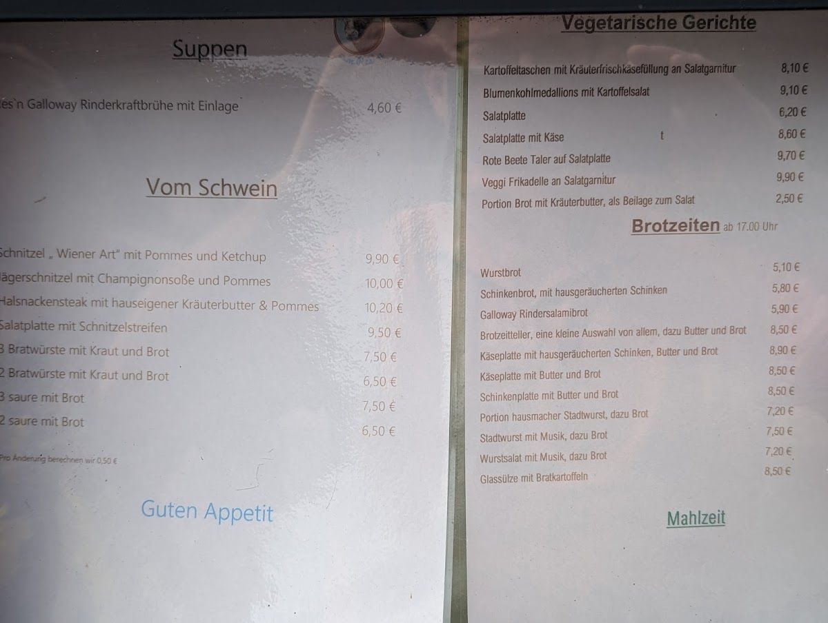 Cafe & Restaurant Zum Resn menu board