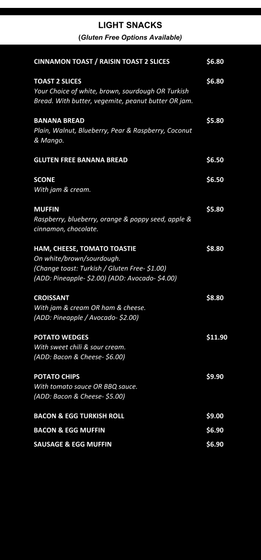 La Montagna Cafe & deli menu board