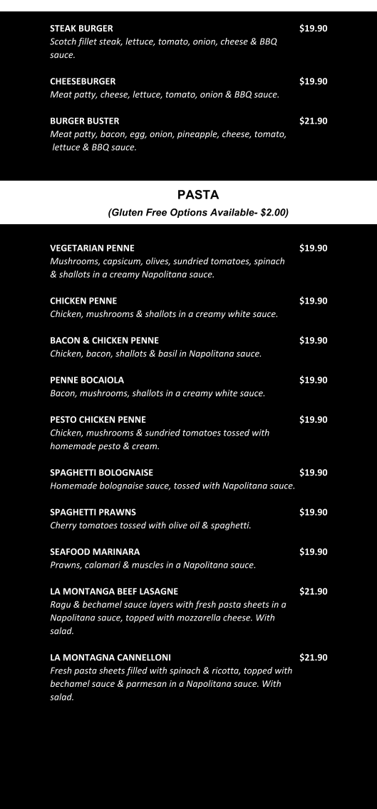 La Montagna Cafe & deli menu board