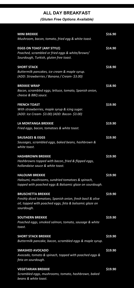 La Montagna Cafe & deli menu board