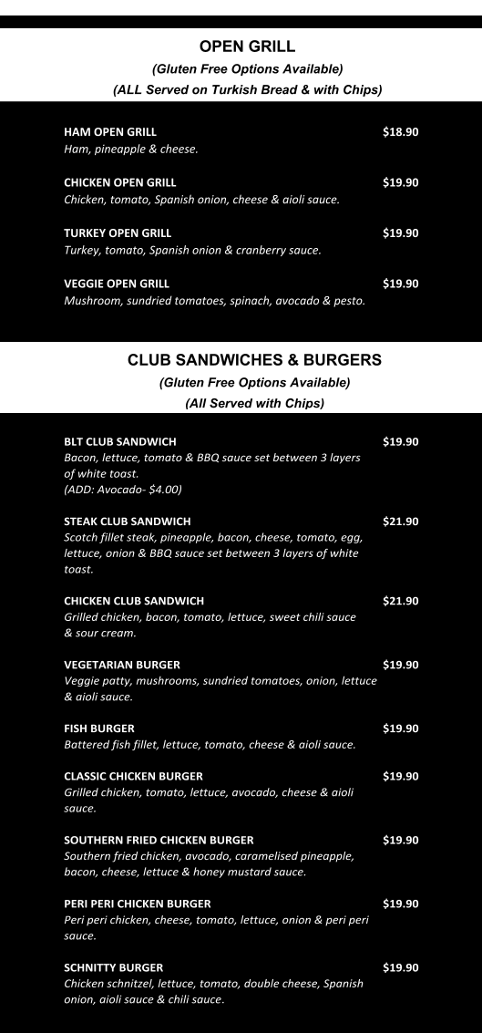 La Montagna Cafe & deli menu board