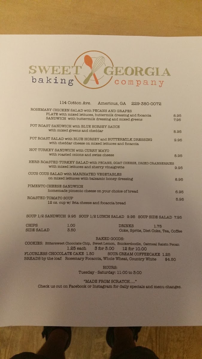 Sweet Georgia Bakery and Cafe menu board