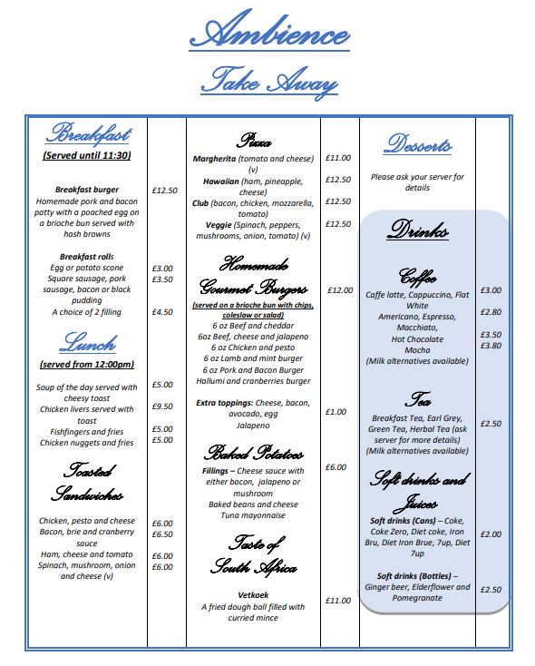 Ambience Café menu board