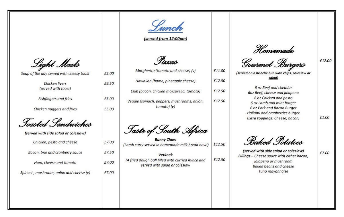 Ambience Café menu board