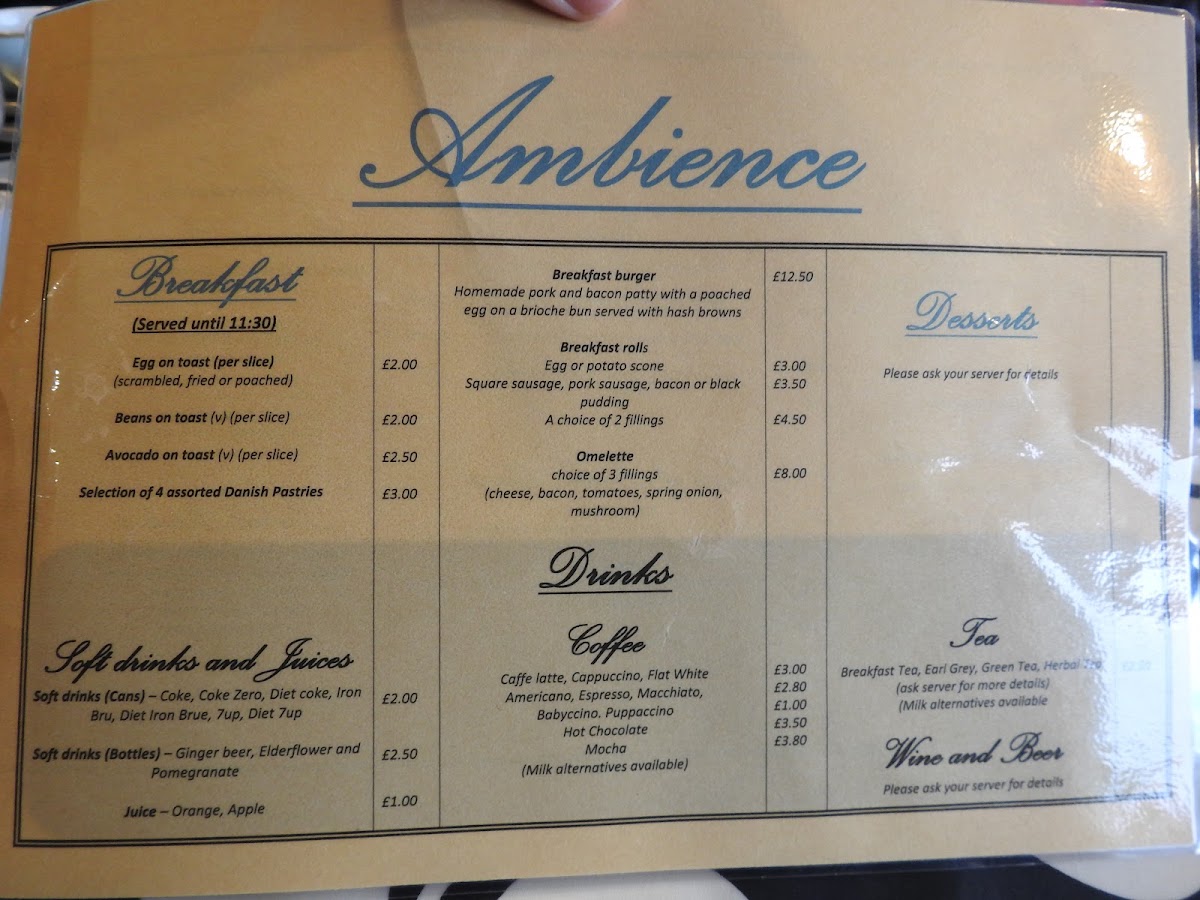 Ambience Café menu board