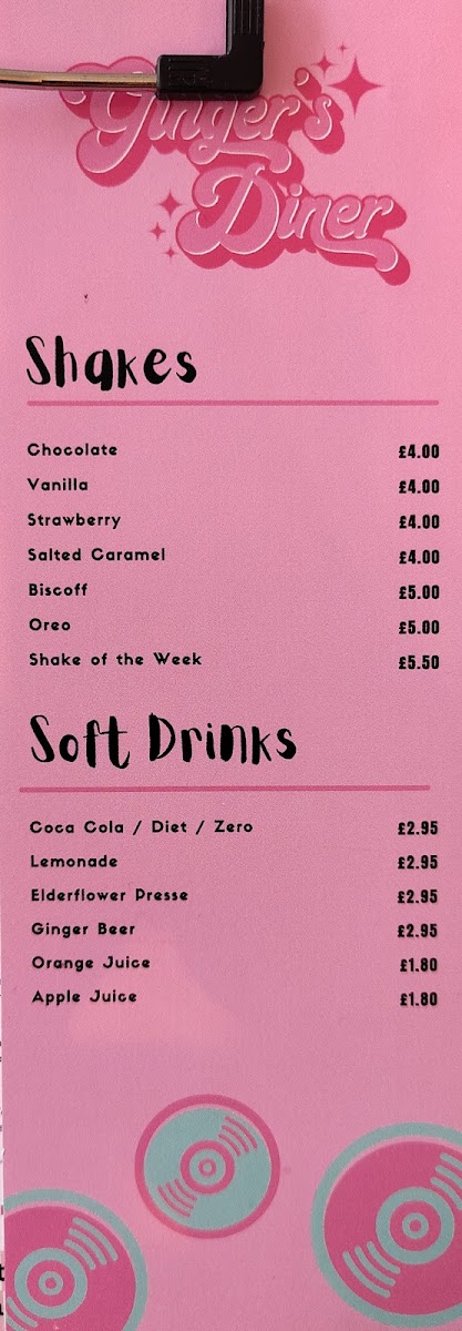 Ginger’s Diner menu board