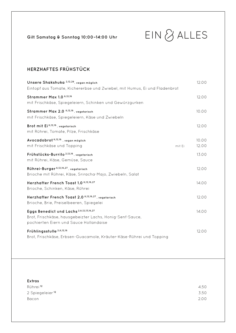 Ein & Alles menu board