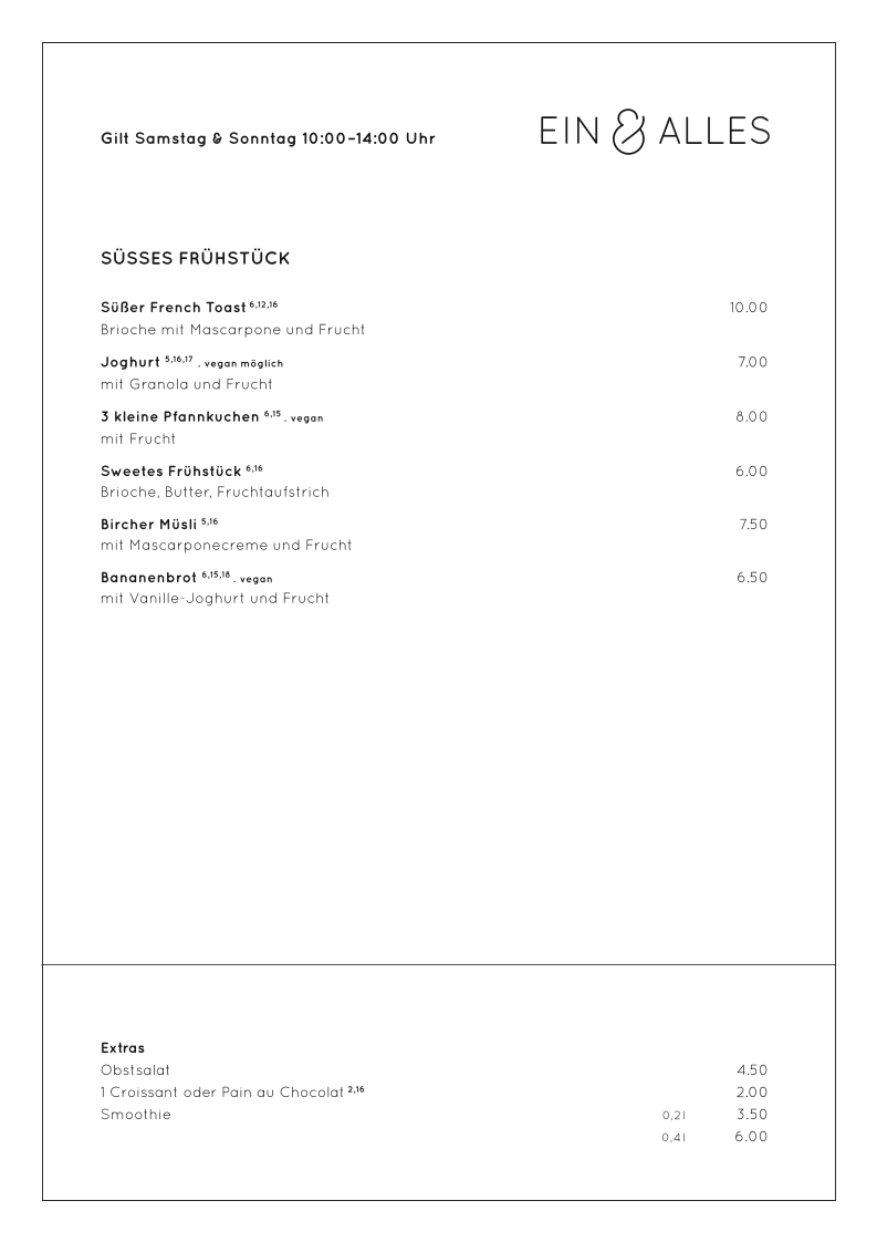 Ein & Alles menu board