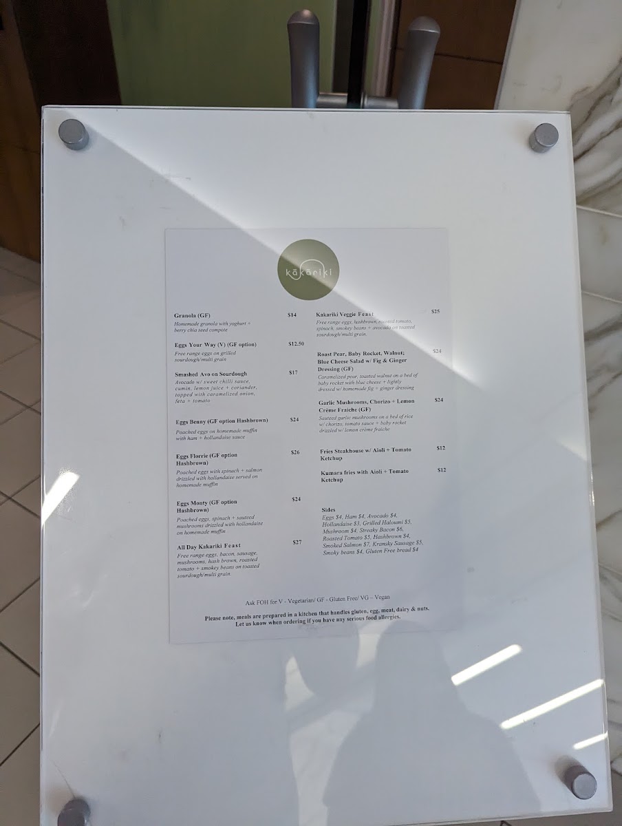 Kakariki Coffee menu board