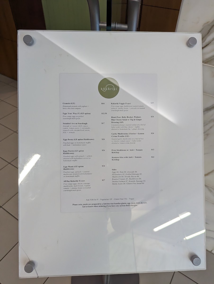 Kakariki Coffee menu board