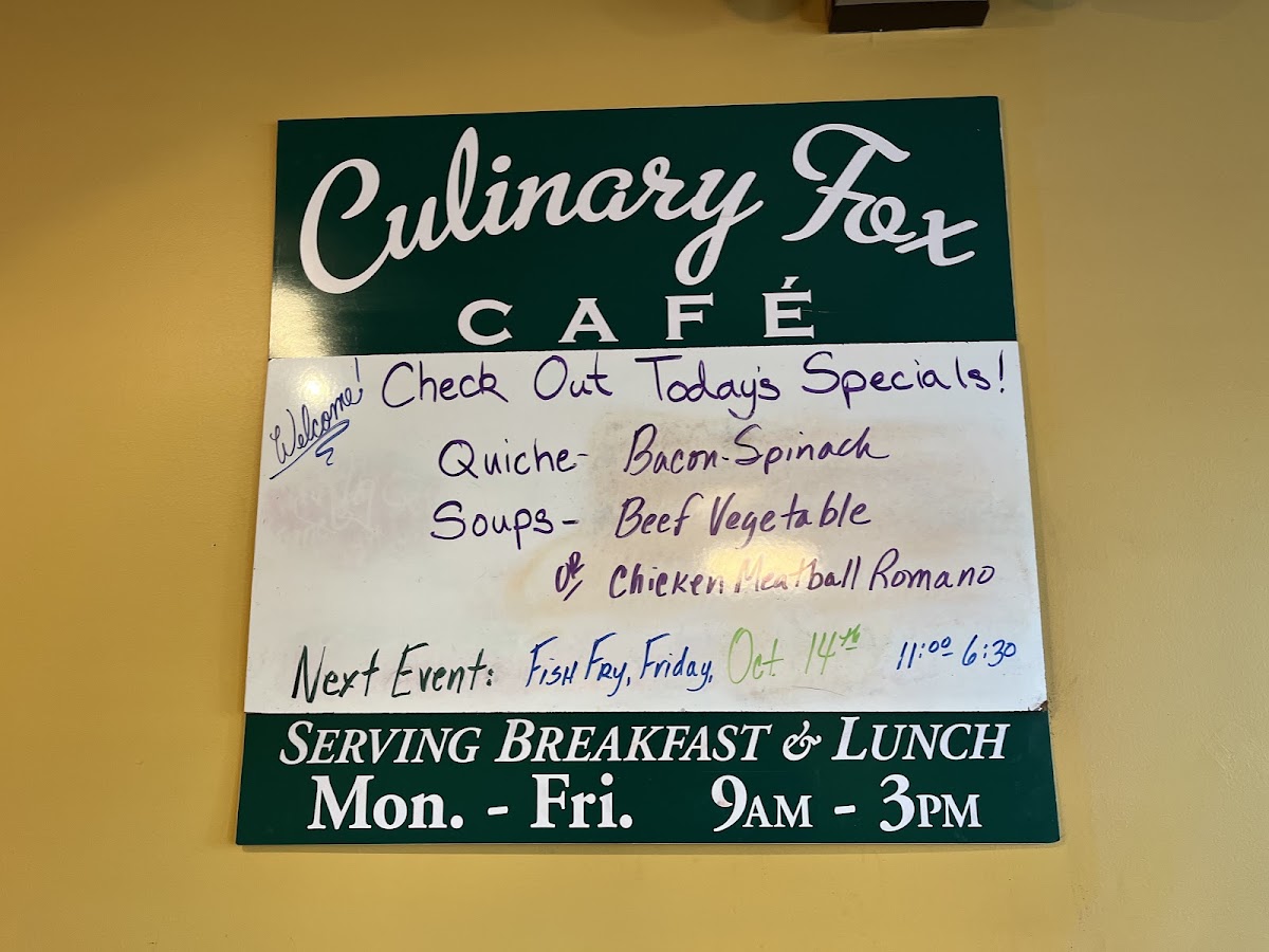 Culinary Fox Cafe & Catering menu board