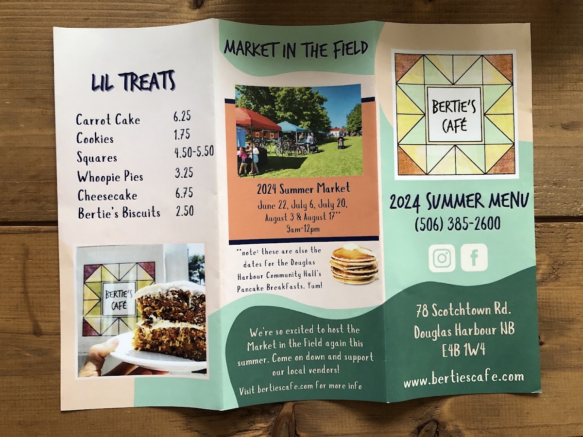 Bertie's Cafe menu board
