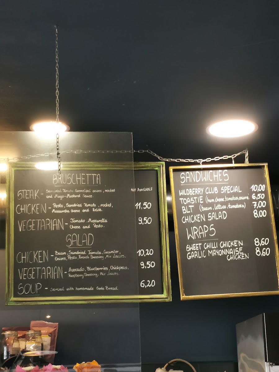 Wildberry Cafe menu board