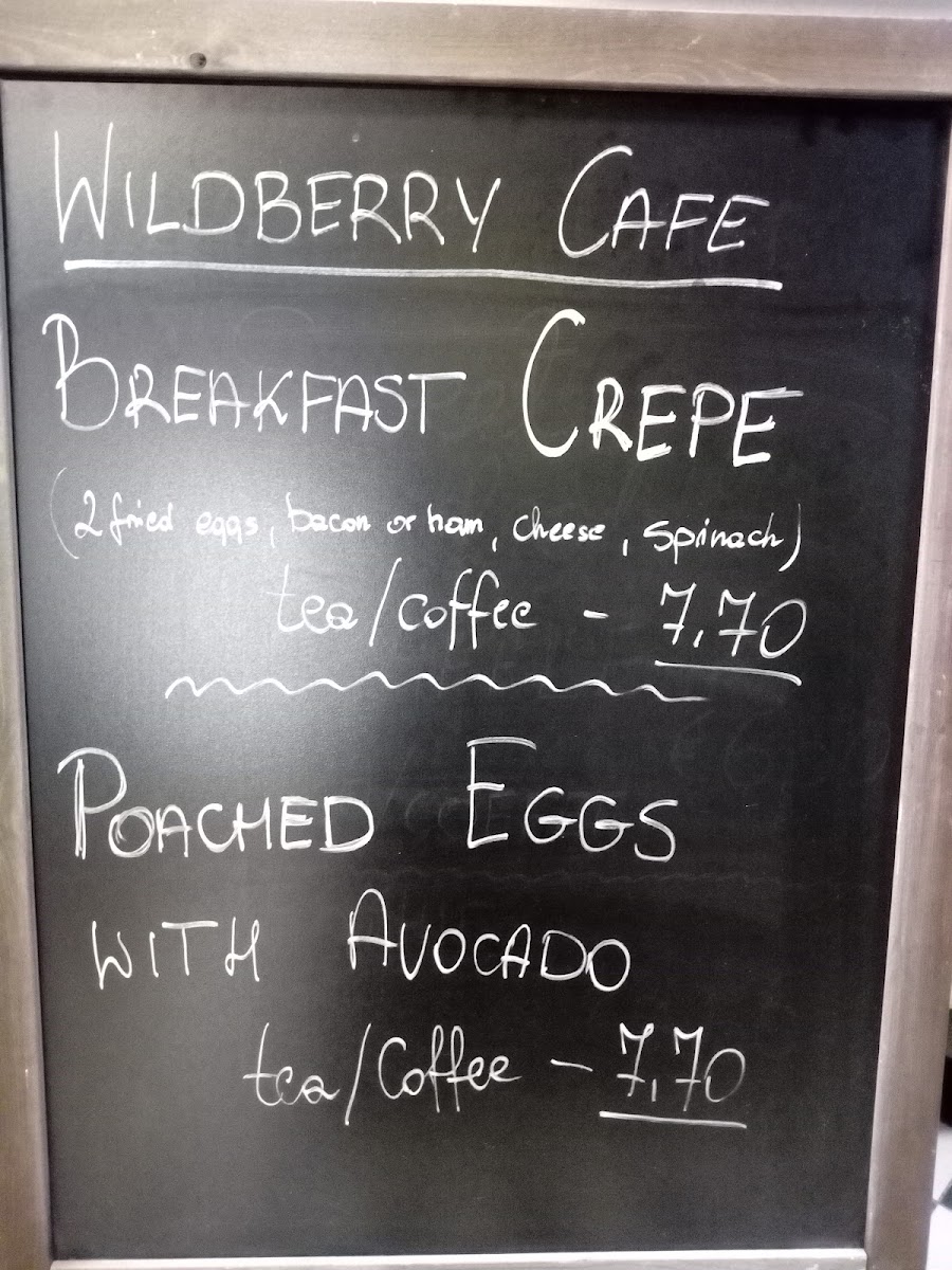 Wildberry Cafe menu board