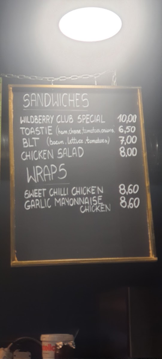 Wildberry Cafe menu board
