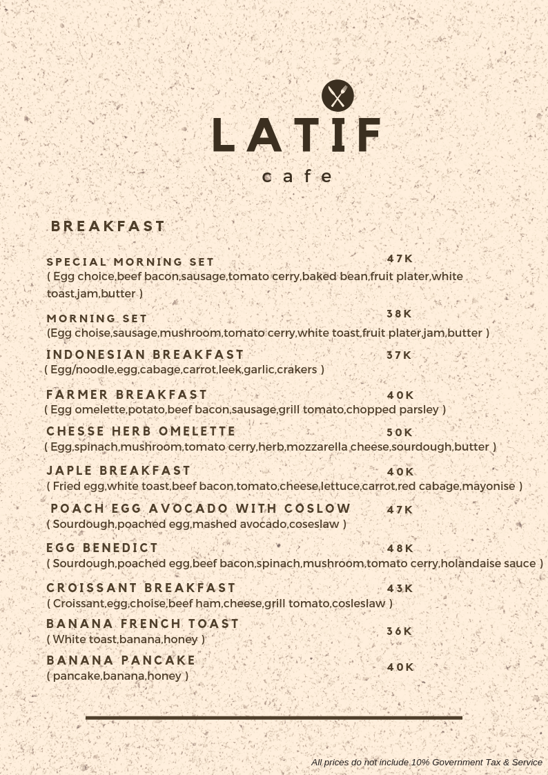 Latif Cafe menu board