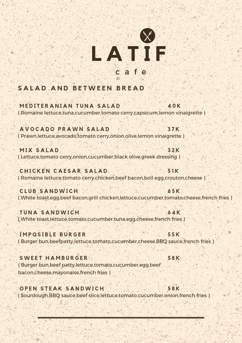 Latif Cafe menu board