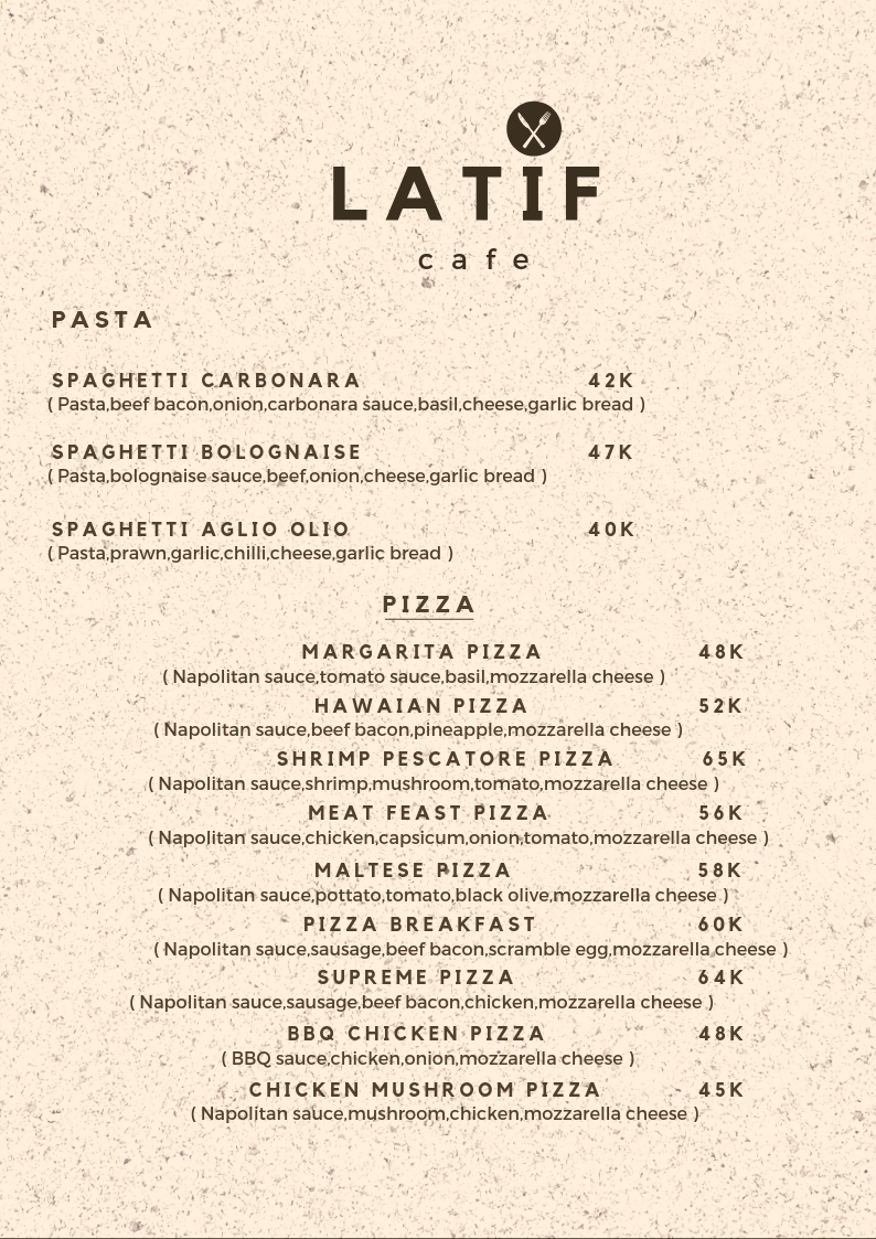 Latif Cafe menu board
