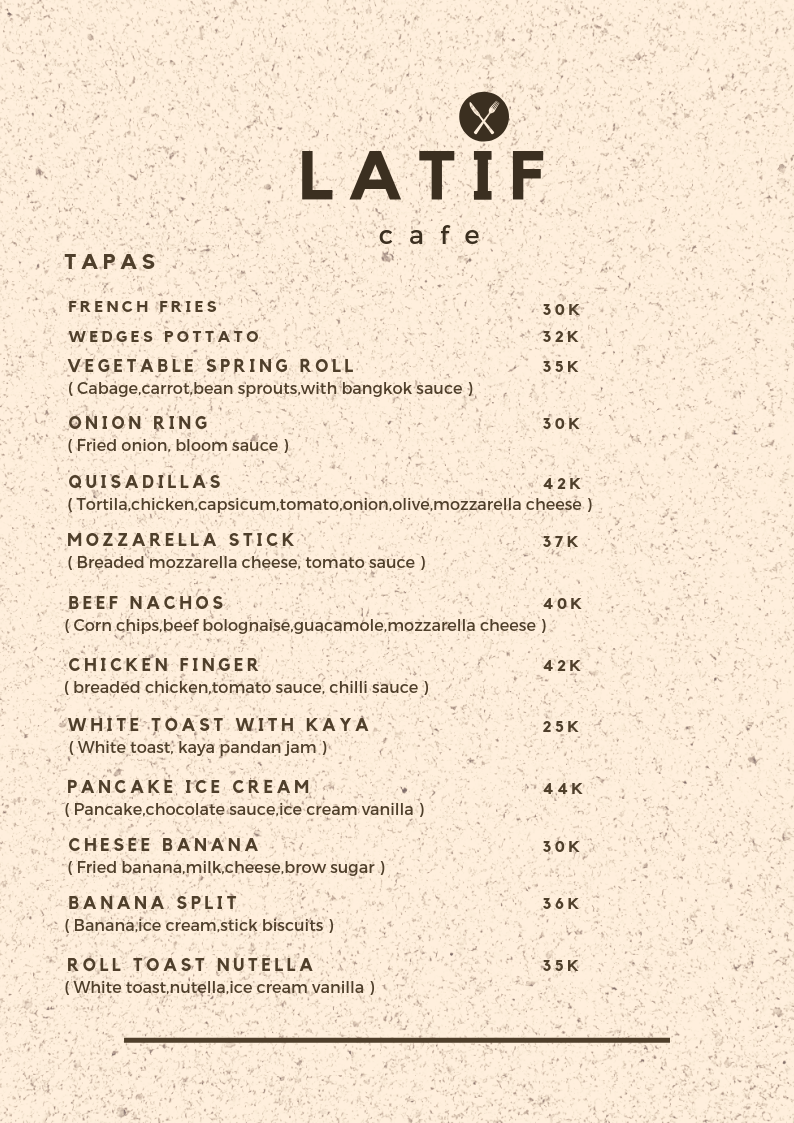 Latif Cafe menu board