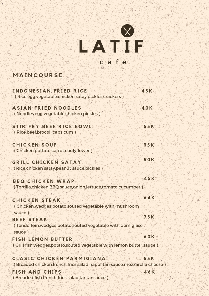 Latif Cafe menu board