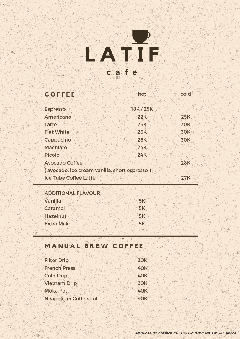 Latif Cafe menu board