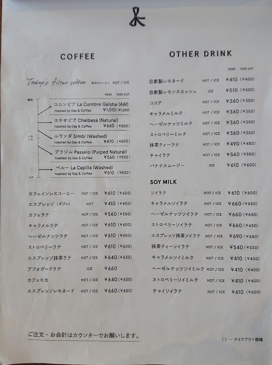 Day & Coffee menu board