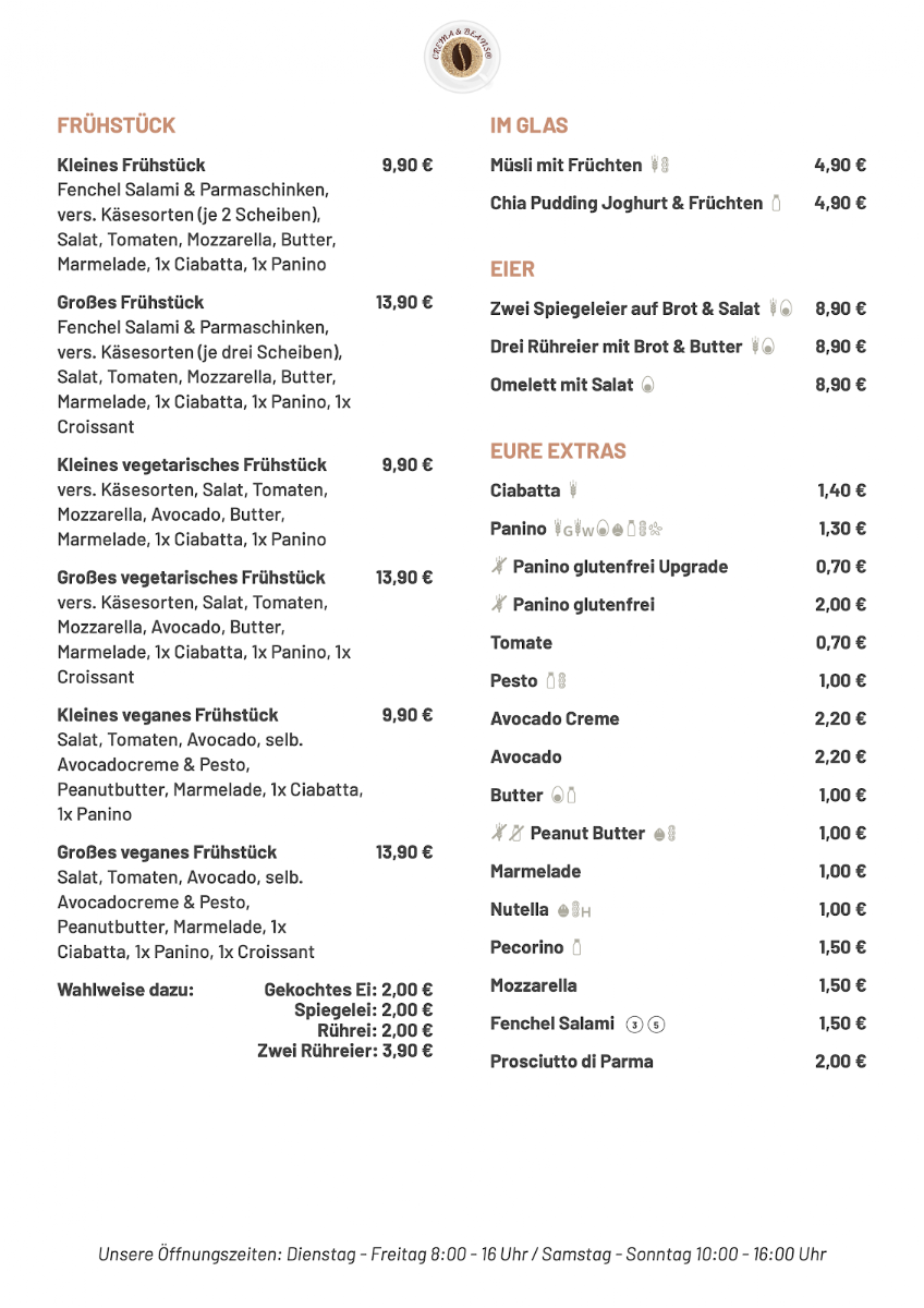 Crema & Beans menu board