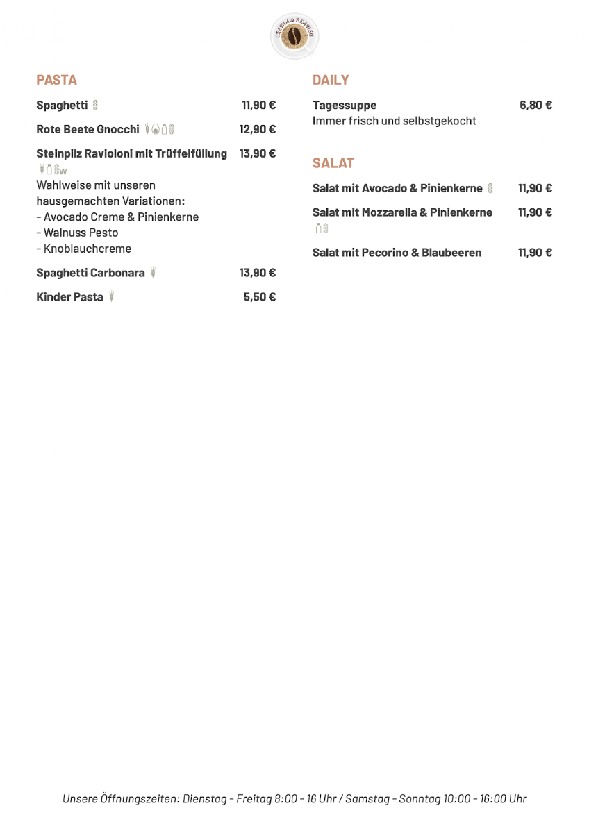 Crema & Beans menu board