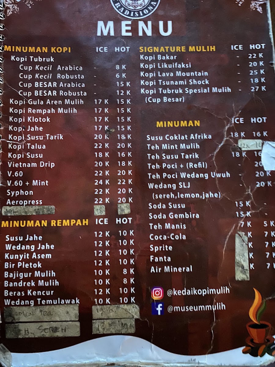Museum MULIH (Musang Luwak Indonesia Harum) menu board