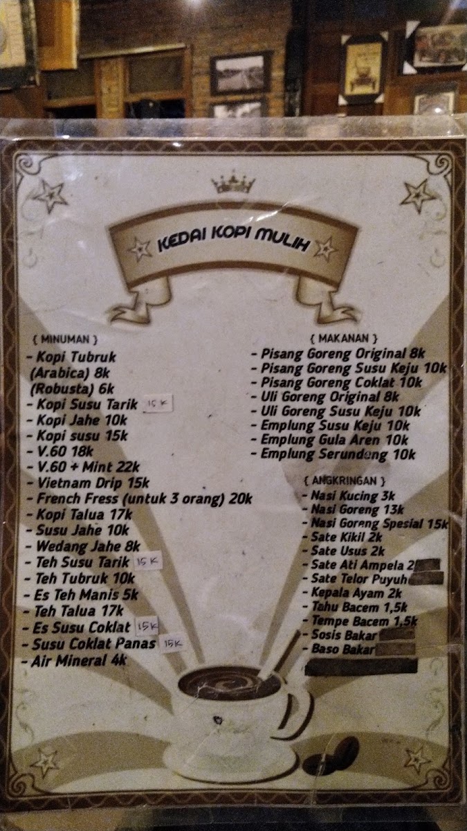 Museum MULIH (Musang Luwak Indonesia Harum) menu board