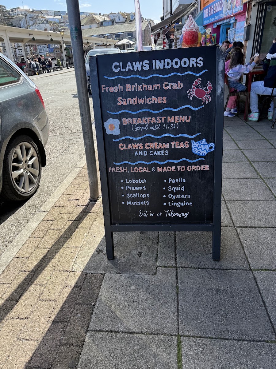 Claws Indoors menu board
