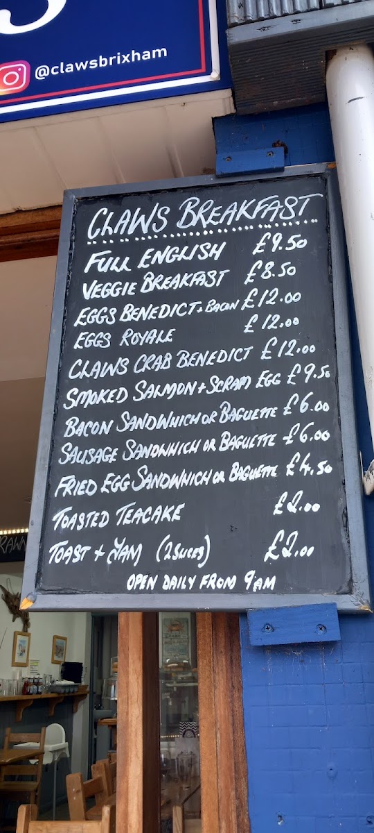 Claws Indoors menu board