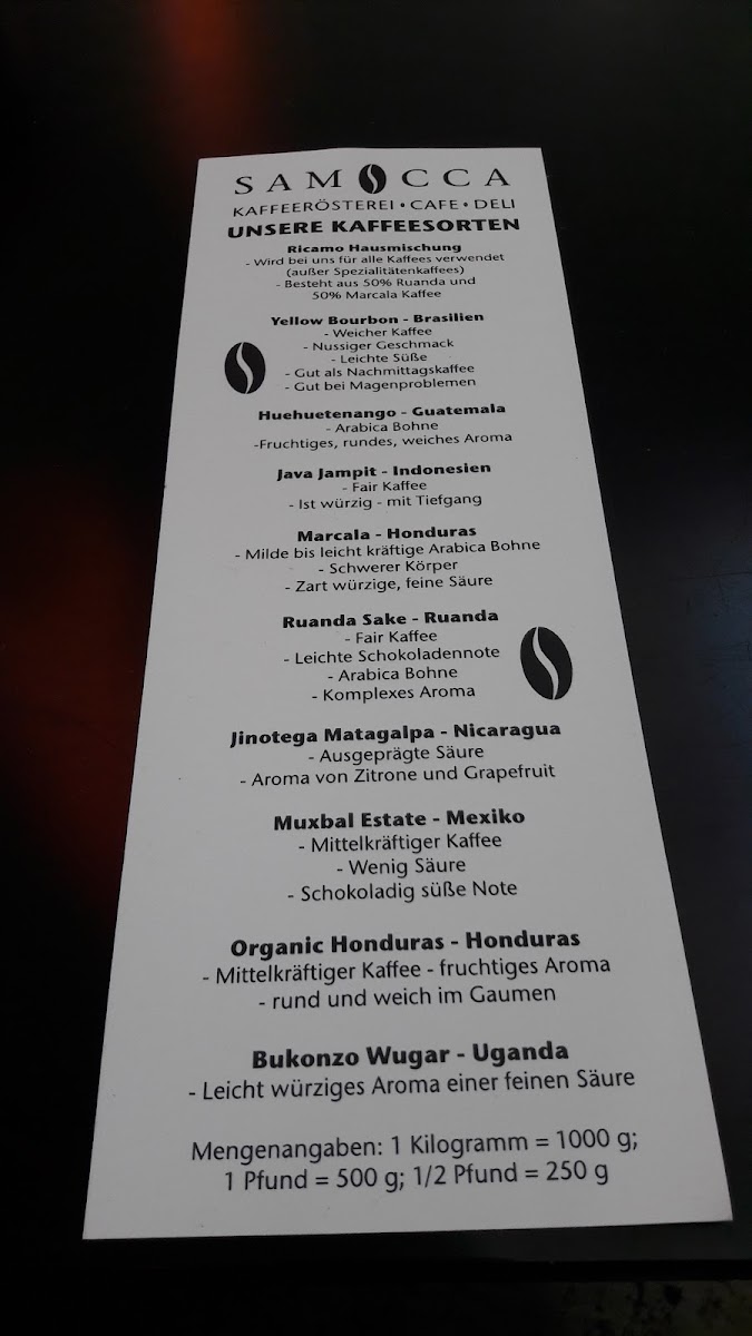 Kaffeehaus SAMOCCA menu board