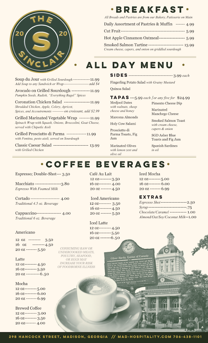 The Sinclair menu board