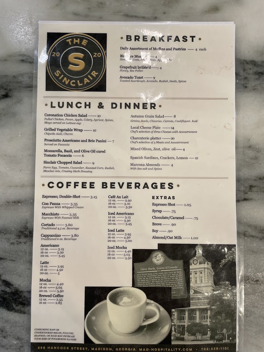 The Sinclair menu board