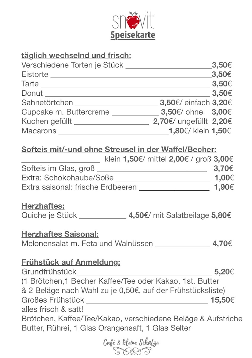 Snövit Café & kleine Schätze menu board
