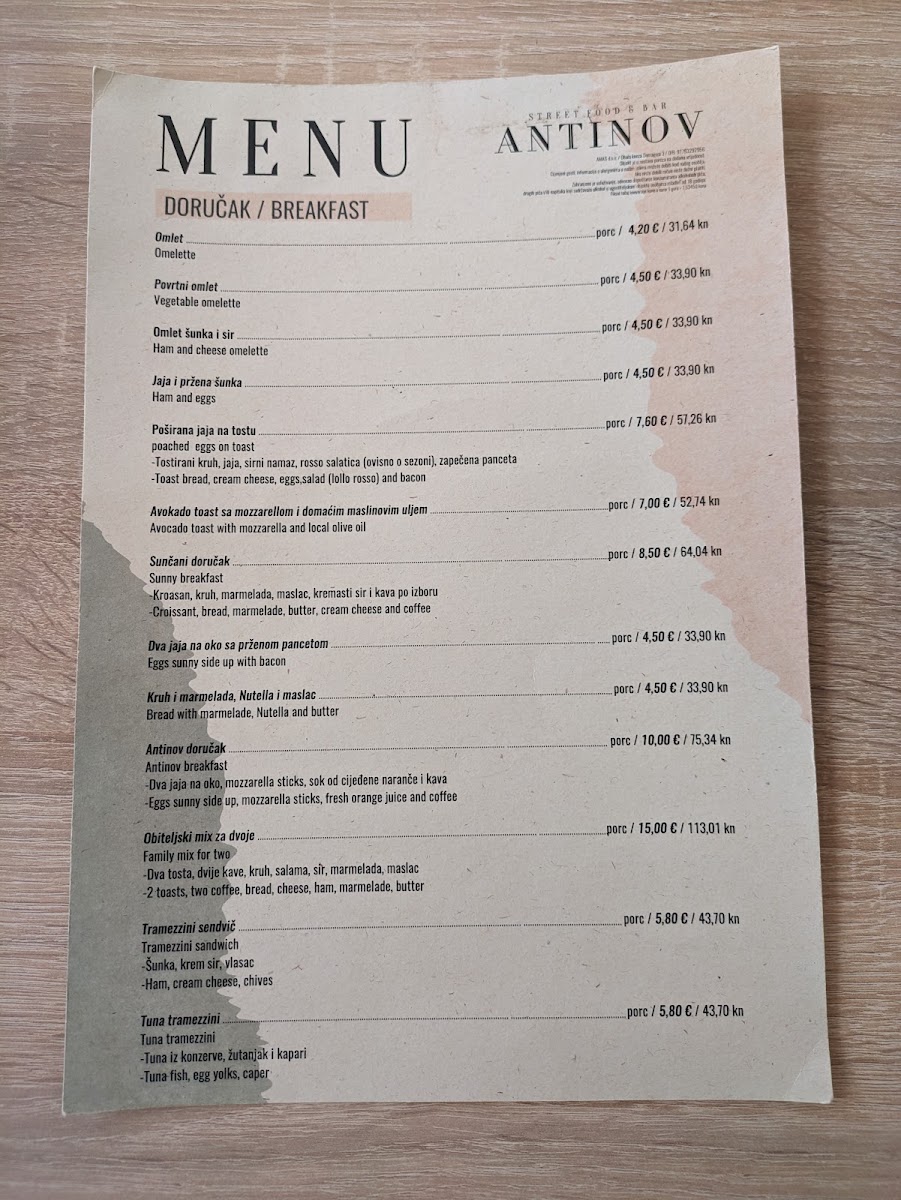 Antico Caffè Zeppa menu board