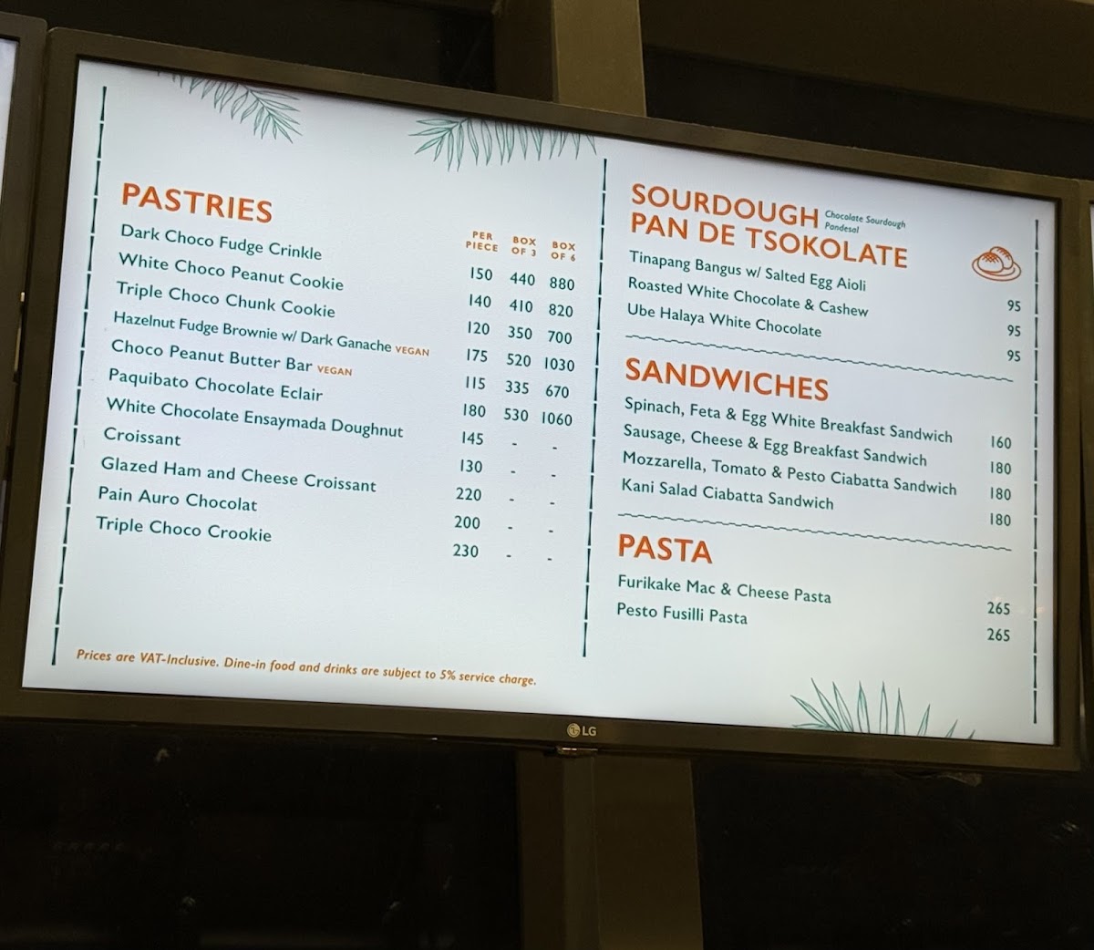 Auro Chocolate Cafe - MOA Square menu board