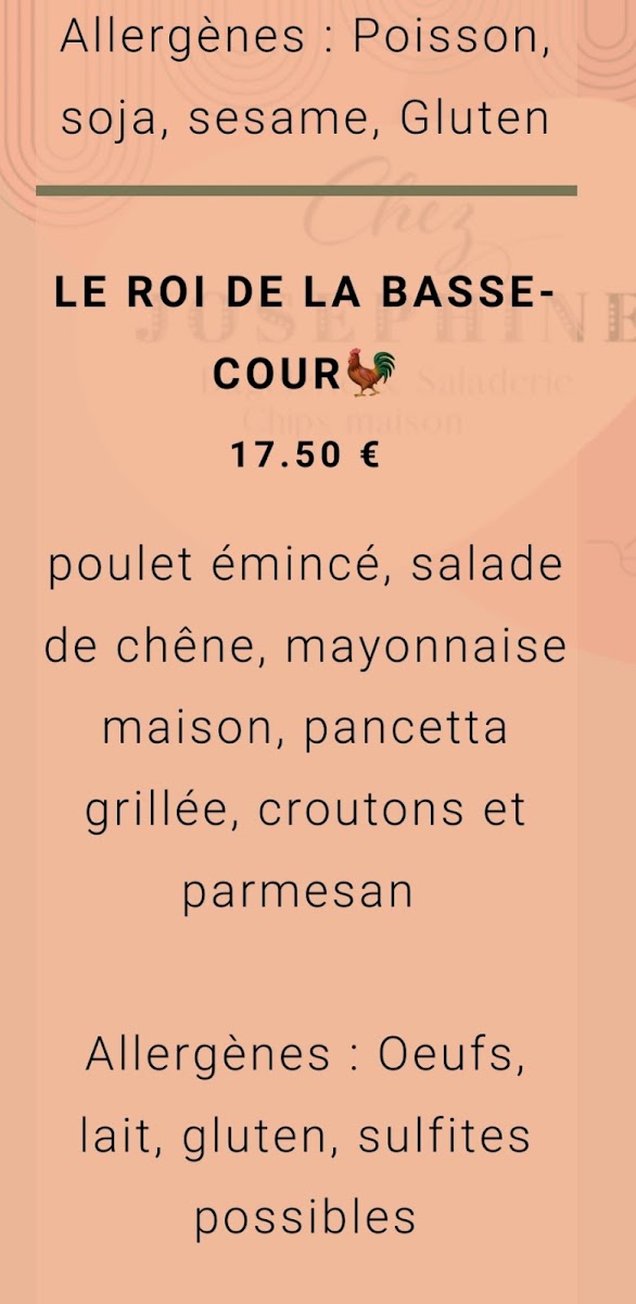 Chez Josephine menu board